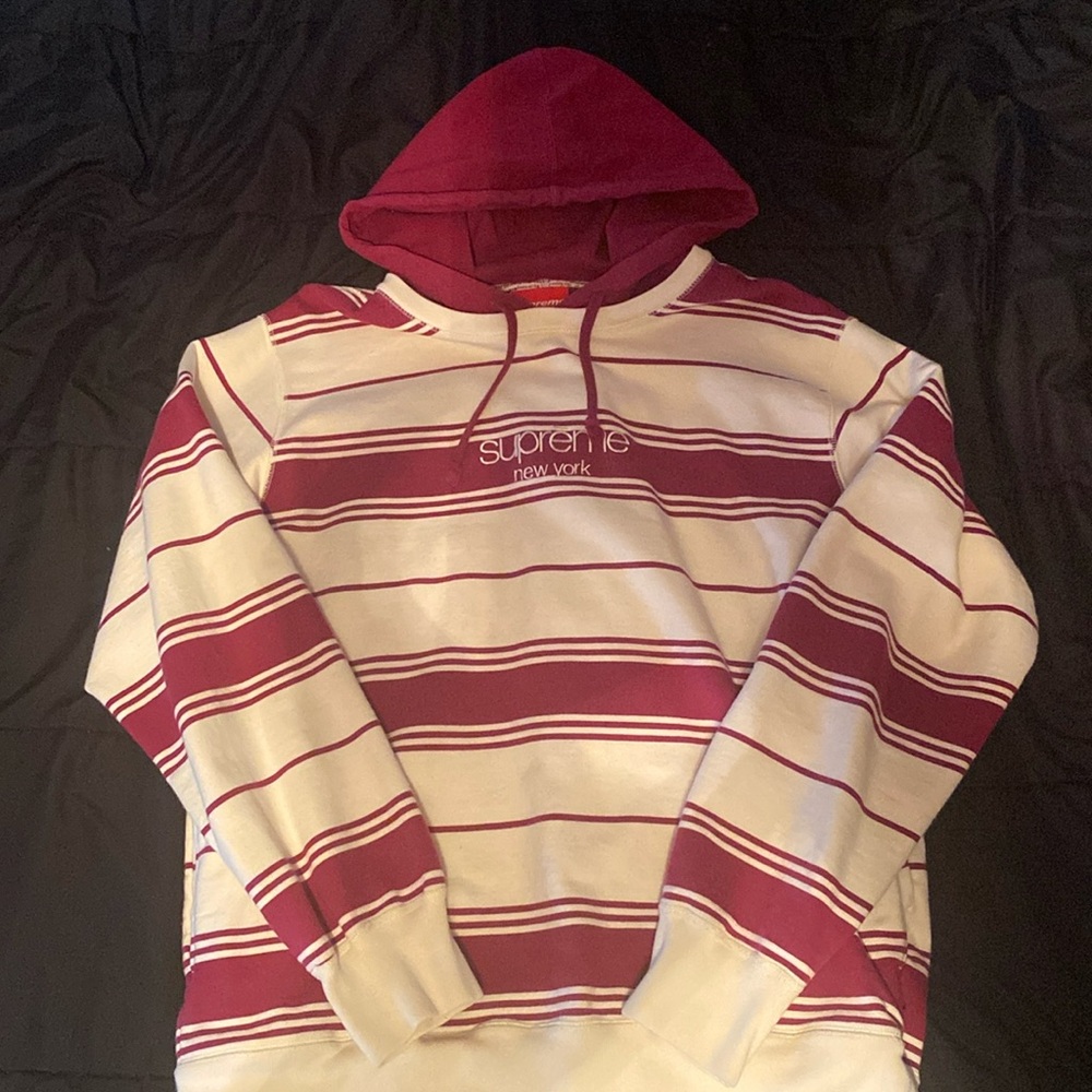 Maroon striped Supreme New York hoodie size large